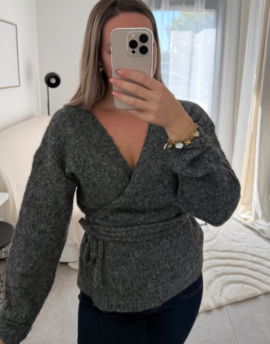 Pull cache-cœur ANNA gris