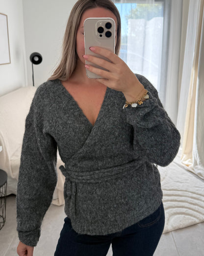 Pull cache-cœur ANNA gris